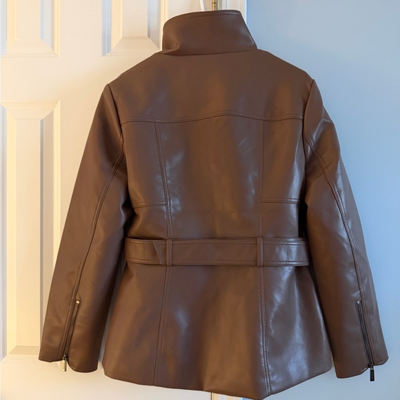Kenneth Cole New York Belted Faux Leather Jacket Brown Size L NWT - Picture 9 of 9